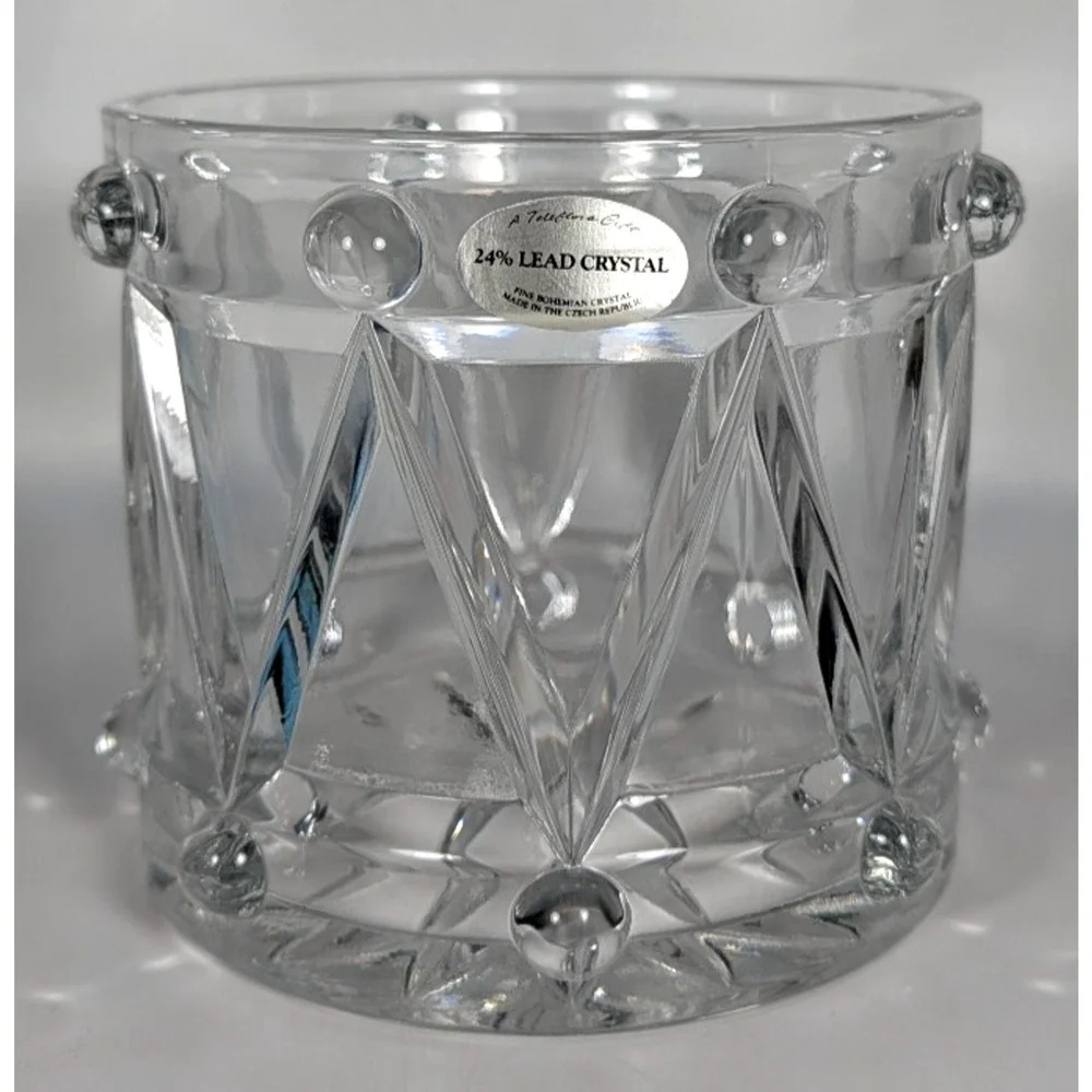 Teleflora 24% Lead Crystal Flower Planter Vase Czech Republic Drum 4.75